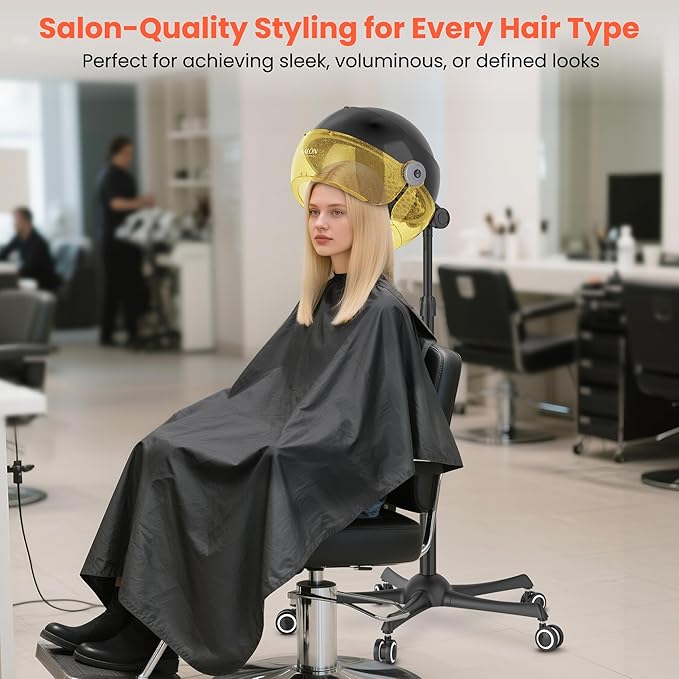 TASALON Gold Portable Hooded Hair Dryer for Home Standing 1875w Ionic Hooded Dryer on Wheels with Hood Professional Adjustable Height Sit Under Bonnet Dryer for Women and Beauty Salon
