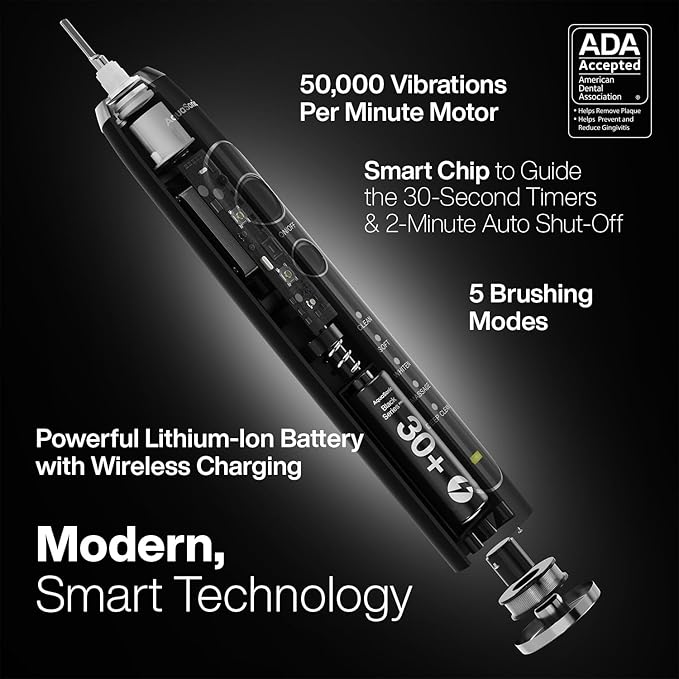 Aquasonic Black Series PRO – Ultra-Whitening Electric Toothbrush – 5 Modes &amp Smart Timers – Premium Travel Case &amp 6 Proflex Brush Heads – ADA Accepted Toothbrush