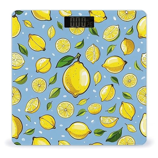 Lemon Hand Drawn Pattern Scale for Body Weight Digital Bathroom Scale Toughened Glass High Precision Scales for Body Weight with Large LCD Backlight Display Weight Scales