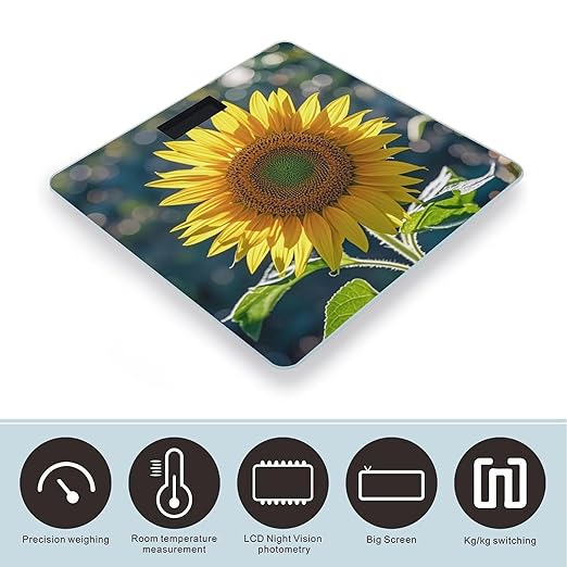 Night Sunflowers Bathroom Scale for Body Weight Bathroom Weighing Scales with Back Lit LED Display Sturdy Tempered Glass Body Weight Bathroom Scale 400lb Weighing