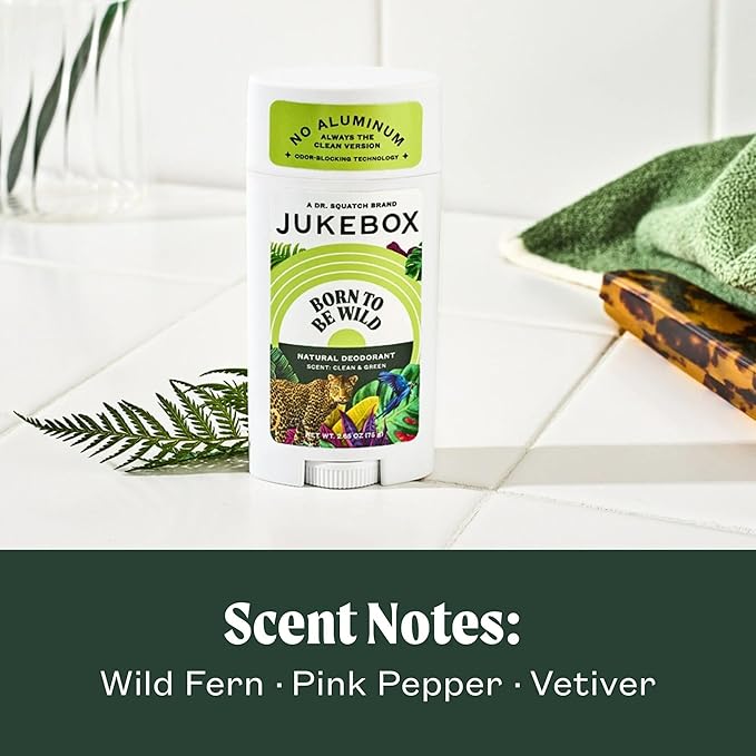 JUKEBOX Natural Deodorant for Women–Born to Be Wild Scent-Aluminum-Free No Baking SodaNo Harsh ChemicalsOdor Blocking Technology Wild Fern Pink Pepper Vetiver-a Dr. Squatch Brand-2.65oz 3 Pack