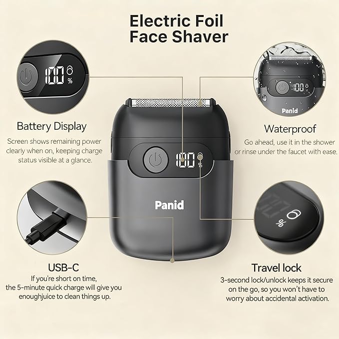 Electric Foil Shavers for Men Upgraded Mini Electric Razor with 3 Floating Blades LED Display USB-C Fast Rechargeable Portable Electric Shavers for Beard/Face