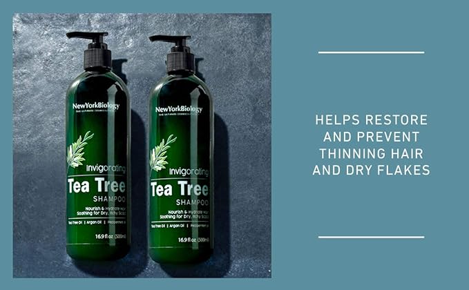 New York Biology Tea Tree Body Wash with Tea Tree Shampoo and Conditioner Set – Helps Itchy Skin Conditions &amp Body Odor - Deep Cleanser – Relief for Dandruff and Itchy Scalp – 16.9 fl. Oz