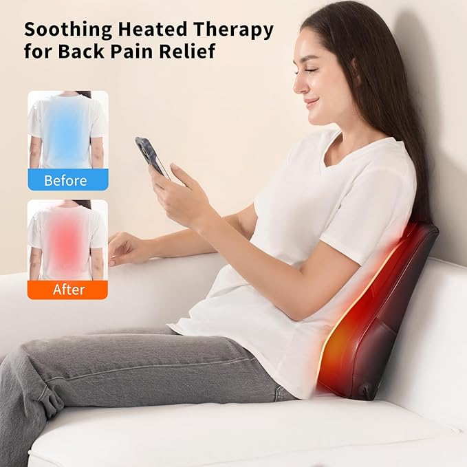 Firebrighting Electric Back Massager with Heat for Office Chair - Shiatsu Deep Kneading Massage Pillow Back Comfort Support for Meetings and Reading Adjustable StrapGifts for Dad Mom Men Women