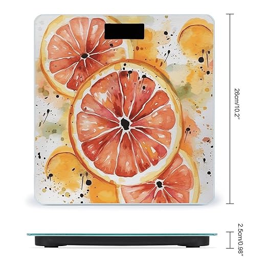 Watercolor Orange Slice Scale for Body Weight Anti-Slip Tempered Glass Digital Bathroom Scales Clear LCD Display Weighing Scale Safe Rounded Corners Smart Scales