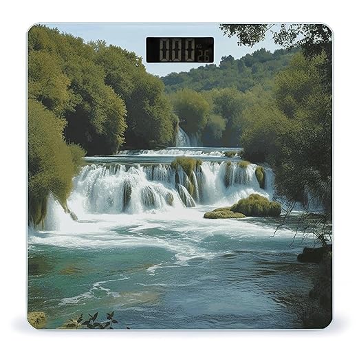 Waterfalls on Krka River Scale for Body Weight Anti-Slip Digital Bathroom Scale Sturdy Toughened Glass Weighing Scales High Precision Safe Rounded Corners Smart Scales