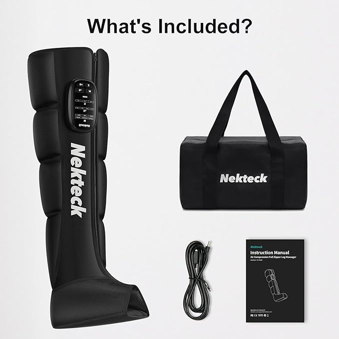 Nekteck Full Leg Compression Massager for Pain and Circulation Portable Compression Boots for Athletes with 6 Modes &amp 4 Intensities Gifts for Mom Dad Men Women (Single Unit)-Small