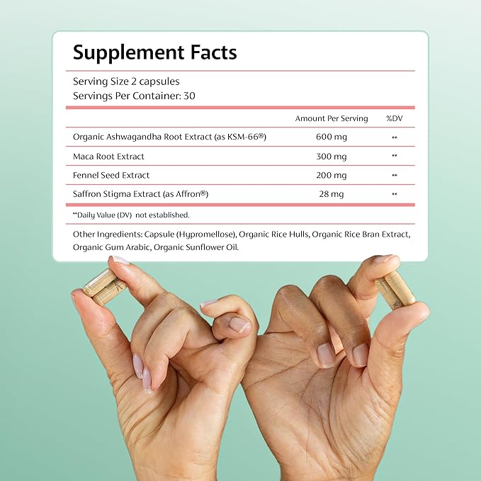 Chaly Menopause Supplements for Women with Ashwagandha KSM 66 and Saffron | Hot Flash Bloating Libido Vaginal Dryness Stress and Mood Support Supplement | Menopause Relief Supplements | 60 Count