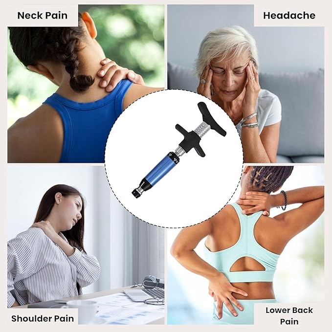 Brrnoo 6 Levels Manual Chiropractic Spine Adjusting Corrector Tool Adjust Vertebration Cervical Force Spine Massager with 4 HeadManual Chiropractic Tool Spine Correction Gun