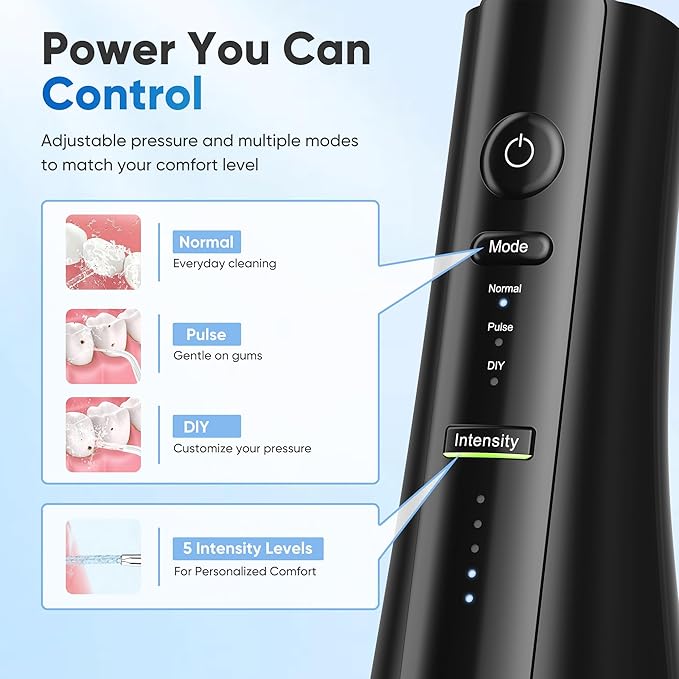 Water Flosser Cordless for Teeth Water Pick Oral Irrigator with U Shaped Nozzle 40–150 PSI DIY Mode 350ML Large Tank Rechargeable Portable Dental Flosser for Braces &amp Adults