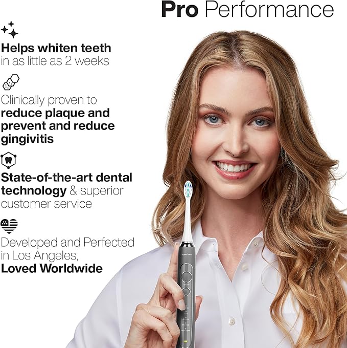 Aquasonic Vibe Series PRO – Ultra-Whitening Electric Toothbrush – 5 Modes &amp Smart Timers – Premium Travel Case &amp 6 Proflex Brush Heads – ADA Accepted Toothbrush (Charcoal Metallic)