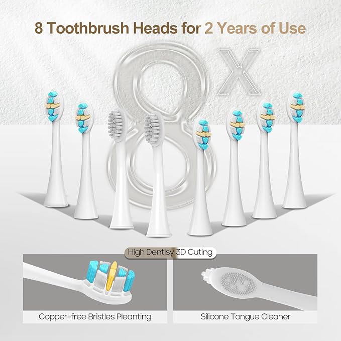 SEAGO Electric Toothbrushes for Adults Rechargeable Toothbrushes with 8 Brush Heads5 Modes Toothbrush with Pressure SensorSonic ToothbrushSG-2753(Beige)