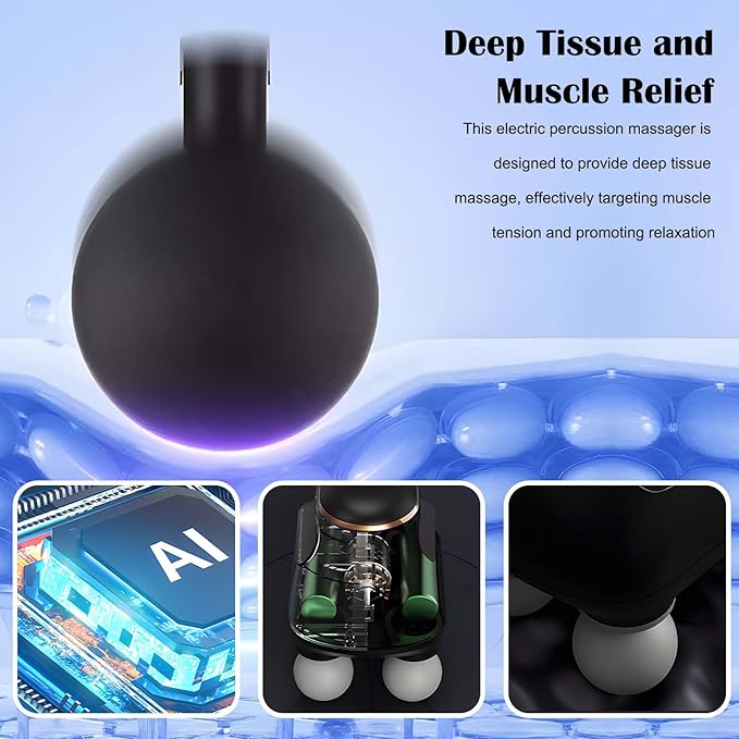 2025 New 4-Head Deep Tissue Electric Percussion Massager for Muscle Relaxation - 5 Adjustable Levels Rechargeable Vibration Massage Device for Neck Back Shoulder Leg (White)