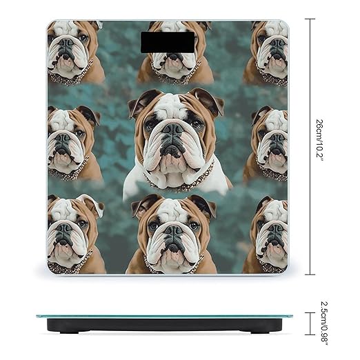 Funny English Bulldog Weight Scale Large Bathroom Scales Digital Weight with Bright LED Display Non Slip Automatic Weighing Scale Fashion Weighing Machine for Body
