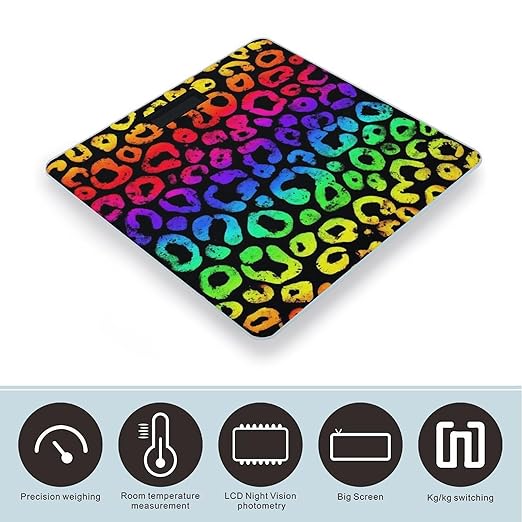 Women's Fashion Automatic Switch Digital Bathroom Weighing Scale Smart Scale Animal Neon Rainbow Colorful Cheetah Leopard Print Black