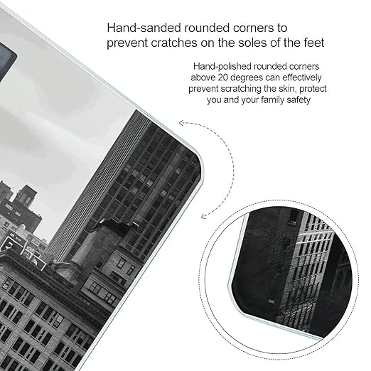 Black and White New York Scale for Body Weight Anti-Slip Tempered Glass Digital Bathroom Scales Clear LCD Display Weighing Scale Safe Rounded Corners Smart Scales
