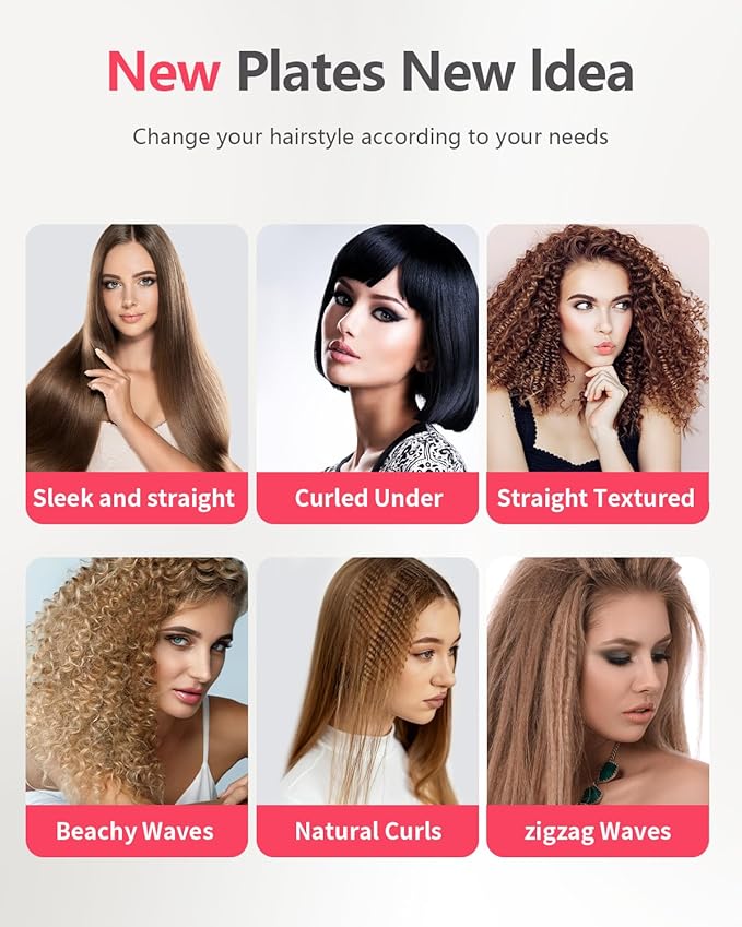 Hair Crimper WaverProfessional Women Hair Straightener Irons 4-in-1 Set Create Zig Zag WavesCrimps Smooth StylesNegative Ions Tourmaline Ceramic Plates Healthy Shiny Less FrizzStyling Tools