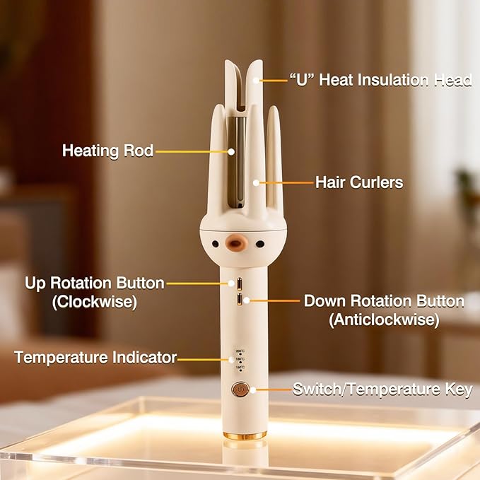 Automatic Hair Curler Rotating Curling Iron 3 Temperature Settings for All Hair Types 10s Fast Heating 20s Hold Hair Crimper Tool with Comb &amp Clips Lightweight Travel Curling Wand