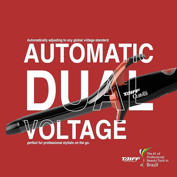 TAIFF Curves Professional Black Titanium Curling Iron – High-Performance Hair Curler &amp Rizadora para Cabello with Dual Voltage | Fixed Temperature 410°F | 3/4”