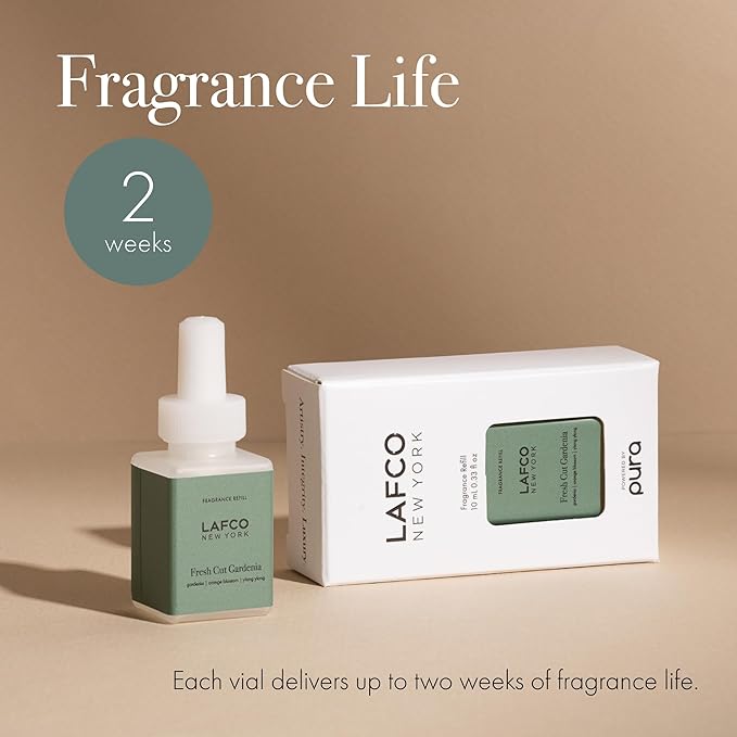 LAFCO New York Pura Smart Device Refill Fresh Cut Gardenia - Pack of 2 - Each Vial Delivers Up to 2 Weeks of Fragrance Life - Made in the USA