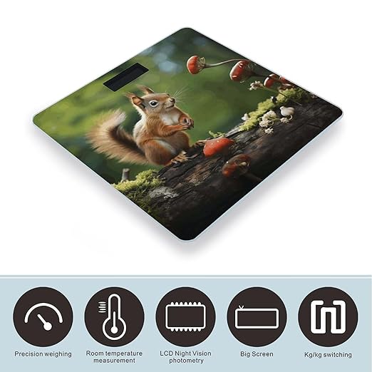 Red Squirrel on Small Green Hill Bathroom Scale Ultra-Bright Liquid Crystal Screen Weight Scale Accurate Bathroom Body Scales for Body Weight Bathroom Pet Home Bedroom Gift-Giving