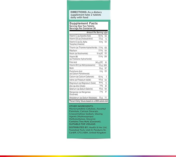 Health &amp Her Multivitamin for Women Taking Menopause Hormone Therapy (MHT/HRT) - Supplements for Women - Nutrition and Wellbeing Support - 1 Month Supply 60 Tablets - Vegan &amp Gluten Free