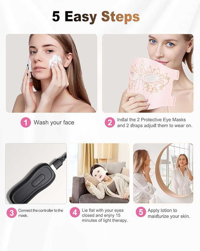 Red Light Therapy Mask for Face3 Modes Led Contour Face MaskNear-Infrared 850 Led Light Mask(NIR)PortableRechargeable and Remote Pink