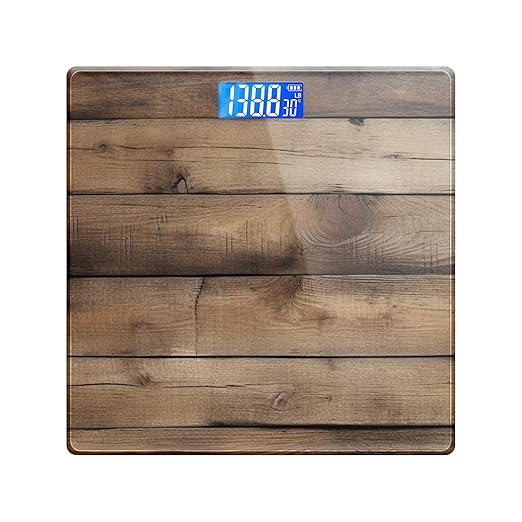 Digital Bathroom Scale for People Old Wood Texture Body Weight Scale Highly Accurate Digital Weighing Machine with Backlit LCD Display Battery Powered Measures Weight up to 400 lb
