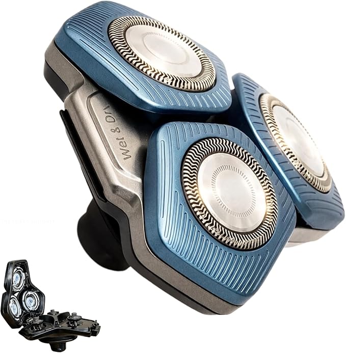 Upgraded SH71 Complete Shaver Head Replacement Full Rotary Unit with Integrated Base Compatible with Philips Norelco 7000/S5500 15 Precision Blades &amp Metal Holder (Blue)