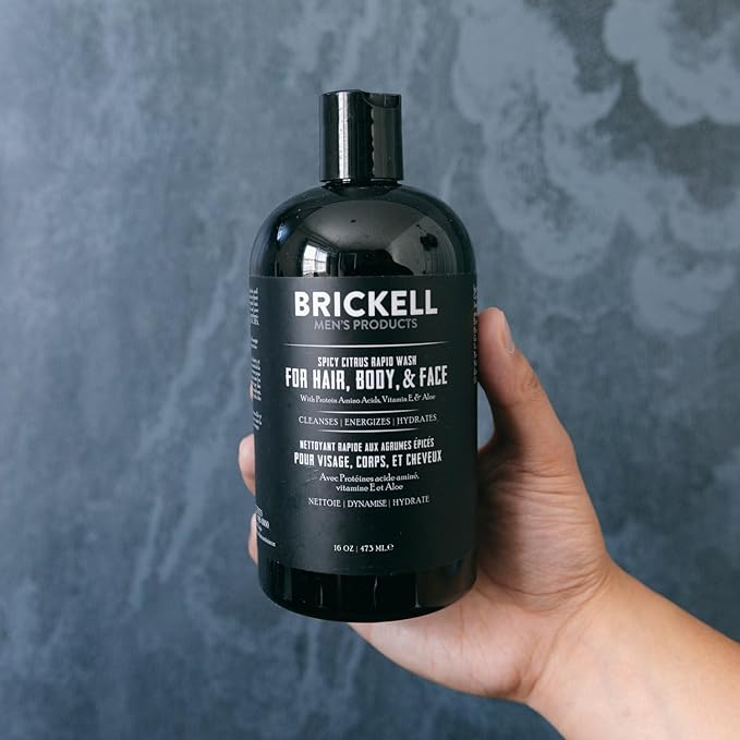 Brickell Men's Rapid Wash Natural and Organic 3 in 1 Body Wash Gel for Men 16 Ounce Spicy Citrus Scent