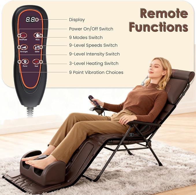 Full Body Massage Mat with Heat &ampVibration - PU Leather Shiatsu Back Massager Heat Timer Neck&amp Foot Massager Lumbar Pillow&ampHead Pillow Massage Chair Pad Anti-Slip Bottom for Stress Relief