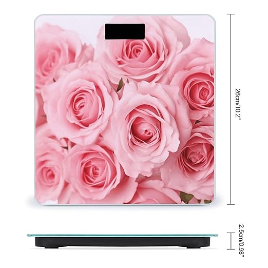 Pink Fresh Roses Bathroom Scale Large LCD Backlight Display Digital Scale Rounded Corners Body Scales Automatic Power On/Off Bathroom Scales for Home Bedrooms