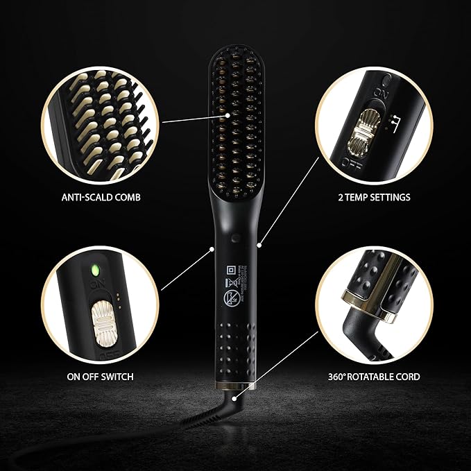 Cutting Edge Heated Beard Straightener Brush for Men Includes Beard Oil &amp Beard Balm Ceramic Heated Brush Auto Shutoff Beard Straightening Hot Comb Tool for Men