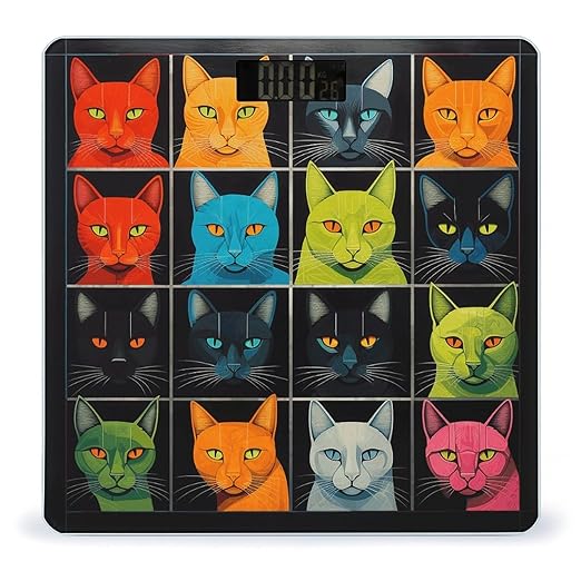 Cat Collage Pictures Scale for Body Weight Precision Bathroom Weighing Scales with Back Lit LCD Display Sturdy Tempered Glass Body Weight Scales Digital Bathroom Scale 400lb