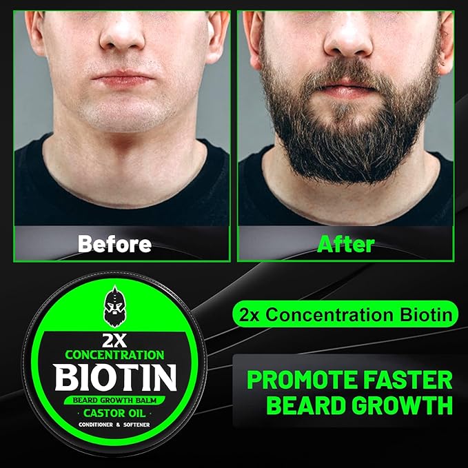 Beard Balm 2X Thickening Biotin with Castor Oil and Argan &amp Jojoba Oils Promotes Beard Growth Styles Strengthens &amp Softens Beards &amp Mustaches 2 Ounce Vanilla Cedar Orange | Thicke