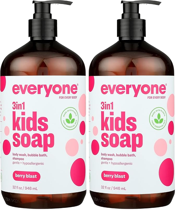 Everyone 3-In-1 Berry Blast Scent Gentle And Hypoallergenic Kids Soap Gluten Free 32 Fluid Ounce (Pack Of 2)