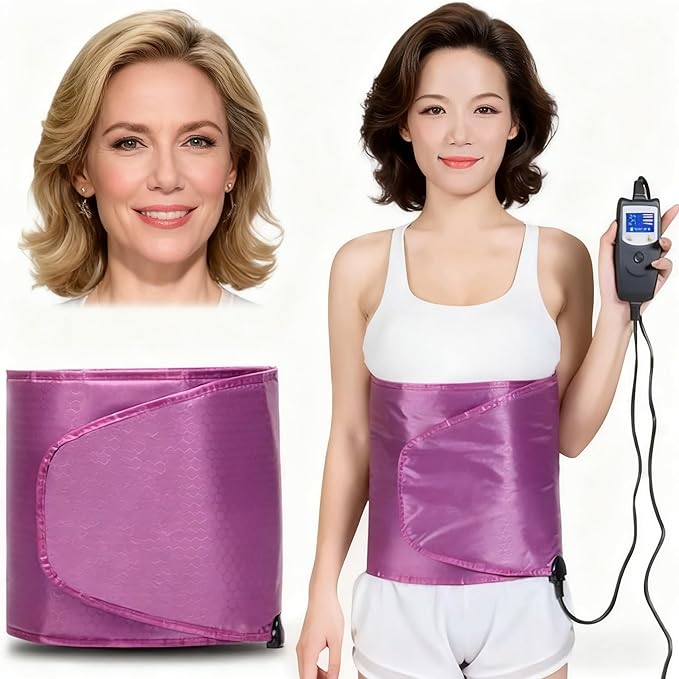 Adjustable Heated Waist Belt 360° Far Infrared Electric Sauna Hot Pad with 3 Vibration Modes Portable Foldable Lumbar Brace for Back Pain Relief Weight Loss &amp Waist Shaping for Women