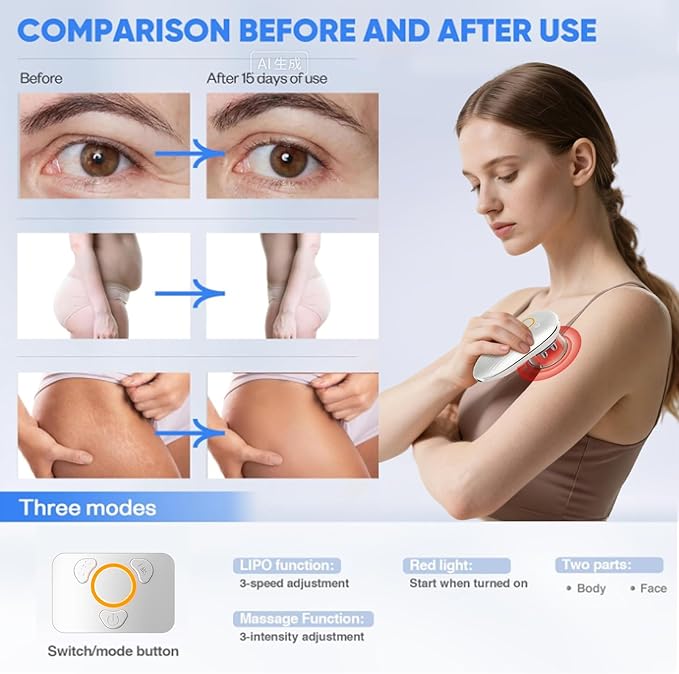 Longzhuo 3 in 1 Body Sculpting Machine Portable Massager Electric Body Sculptor 2 Modes 4 Functions Skin Tightening Cupping Therapy &amp Red Light for Belly Waist Arms Legs and Face