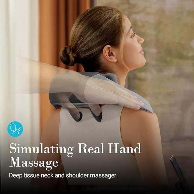Neck Shoulder Massager with Heat -4D Expert Deep Tissue Kneading Massager Rechargeable Massage for Neck ShoulderTraps and Back Pain Relief
