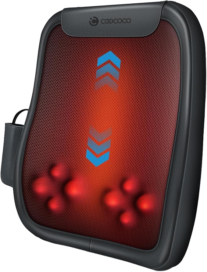 CooCoCo Shiatsu Back Massager for Pain Relief Deep Tissue FSA Eligible HSA Lower Back Massager with Heat 4D Rolling Up and Down Back Massage 2X Larger Heating Area and Faster Heating(Corded)