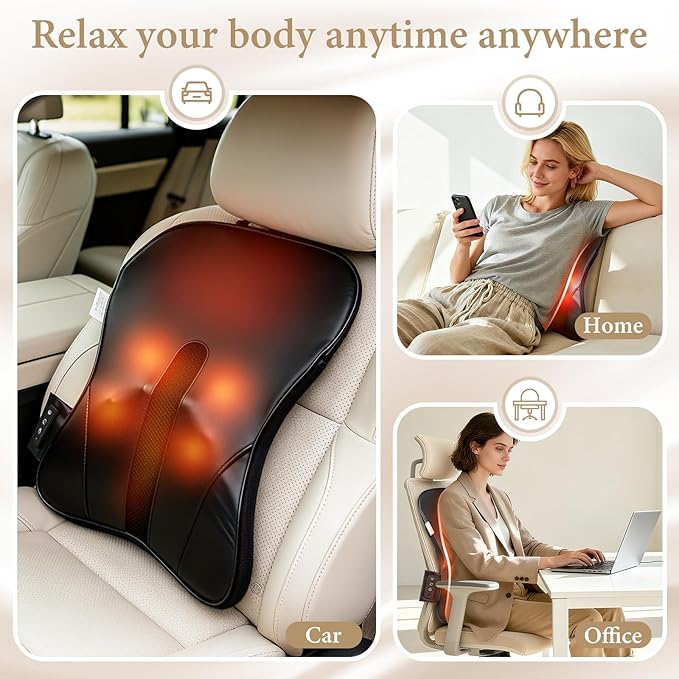 Wireless 2000mAh Shiatsu Neck and Back Massager with Heat3D Kneading Up &amp Down Rolling for Neck BackShoulder Pain ReliefPortable Deep Tissue Massage Pillow for HomeOfficeCar UseGift for Mom