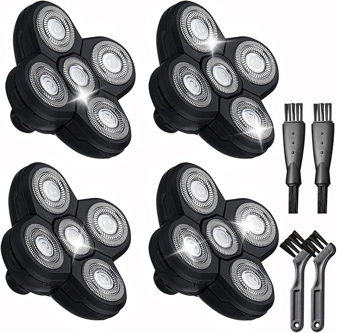 4 Pack Head Shaver Replacement Blades 5 Blades Shaver Replacement Heads for Bald Men Universal Head and Face Electric Razor Kit with 4 Cleaning Brush
