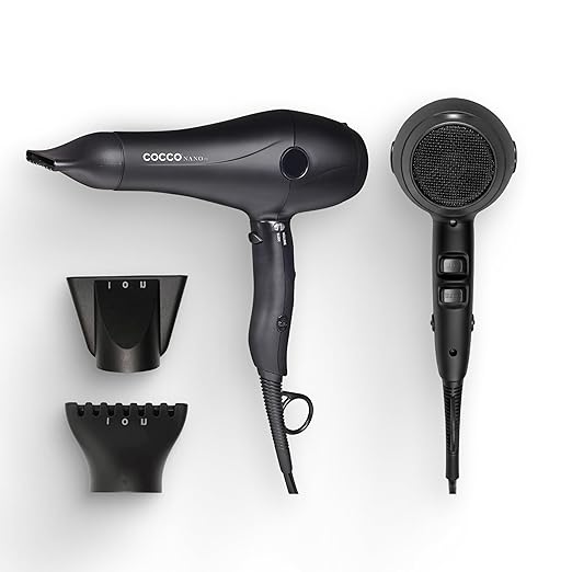 Cocco Nano Pro Hair Dryer Ultra Lightweight Ionic Intel System Ceramic Spheres Technology Professional Performance Black