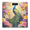 Colorful Peacock with Floral Background Weight ScaleClear LED Display Bathroom Digital Weighing ScaleTempered Glass Digital Bathroom Scale for Body Weight Capacity Up to 400 Lbs