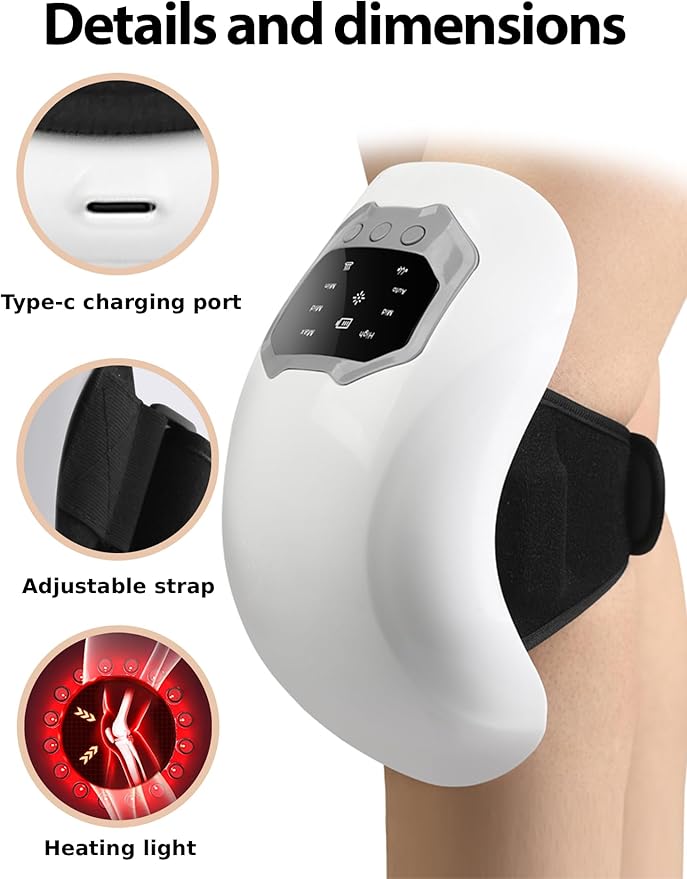 Cordless Portable Knee Massager with Heat 3 Vibration Modes 3 Heating Levels for Pain Relief LED Screen and Adjustable Straps Gifts for Adults MomWomen and Men