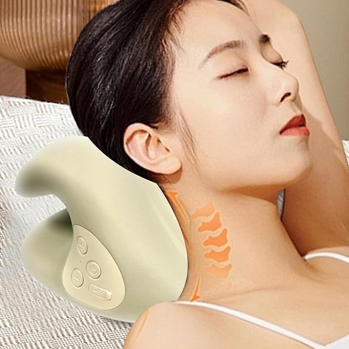Neck Massager Pillow - 26° Angle Neck Relaxer Shoulder Relief Device Ergonomic with Heat Function Massage Tool for Stress Relief Muscle Relaxation and Cervical Traction Aid for Adults