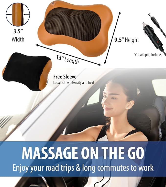 Zyllion Shiatsu Back and Neck Massager with Heat - 3D Electric Kneading Deep Tissue Massage Pillow for Muscle Pain Relief Brown ZMA-13