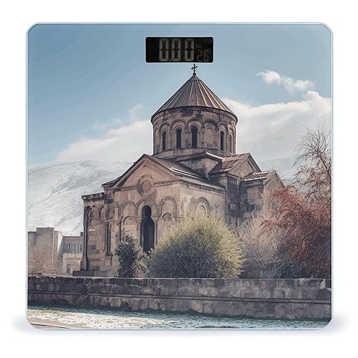 Armenian Church Scale for Body Weight Anti-Slip Tempered Glass Digital Bathroom Scales Clear LCD Display Weighing Scale Safe Rounded Corners Smart Scales