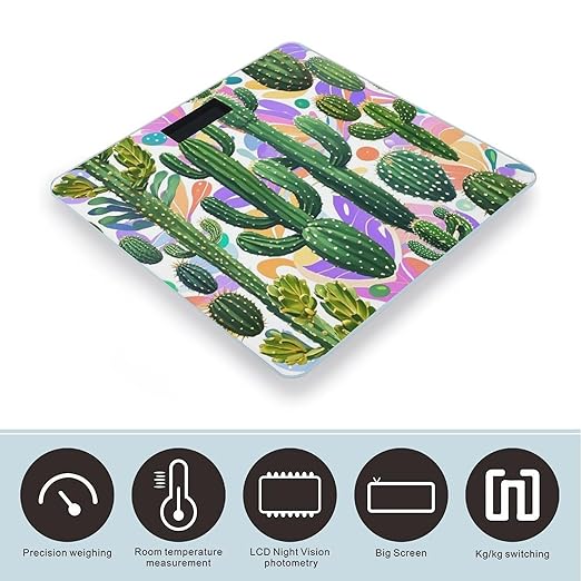 Cactus and Other Patterns Scale for Body Weight Smart Scales Digital Bathroom Scale High Precision Weighing Scales with Large Display Weighing Machine for People