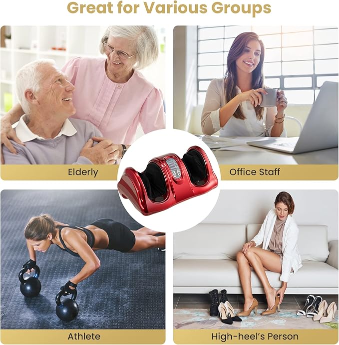 WELLHUT Foot Massager Machine Shiatsu Foot and Calf Massager for Ankle Calf Leg Arm Shiatsu Kneading Rolling Feet Massager Machine Gifts for Men and Women Red